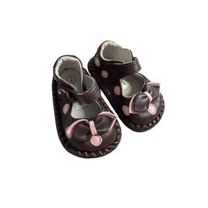 Aldabella Scarpa Baby Girls Brown Pink Leather Bow Mary Jane Shoes Size 2